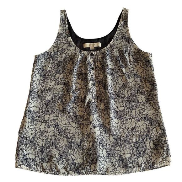 Loft Ann Taylor Blouse Tank Top Round Neck Blue White Lined 3 Button Front XS - Picture 9 of 12